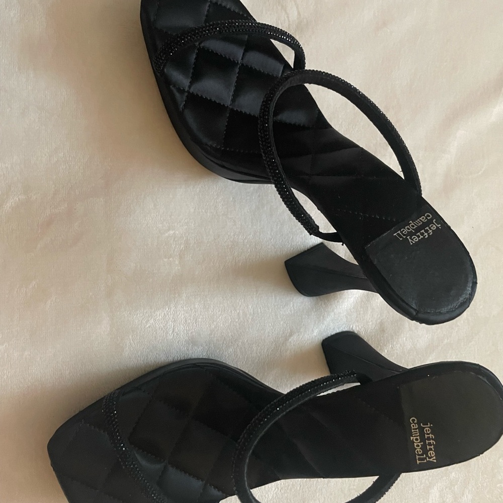 Jeffrey Campbell Black Sparkly Quilted Women's Square Toe Sandal Heels - Picture 10 of 10